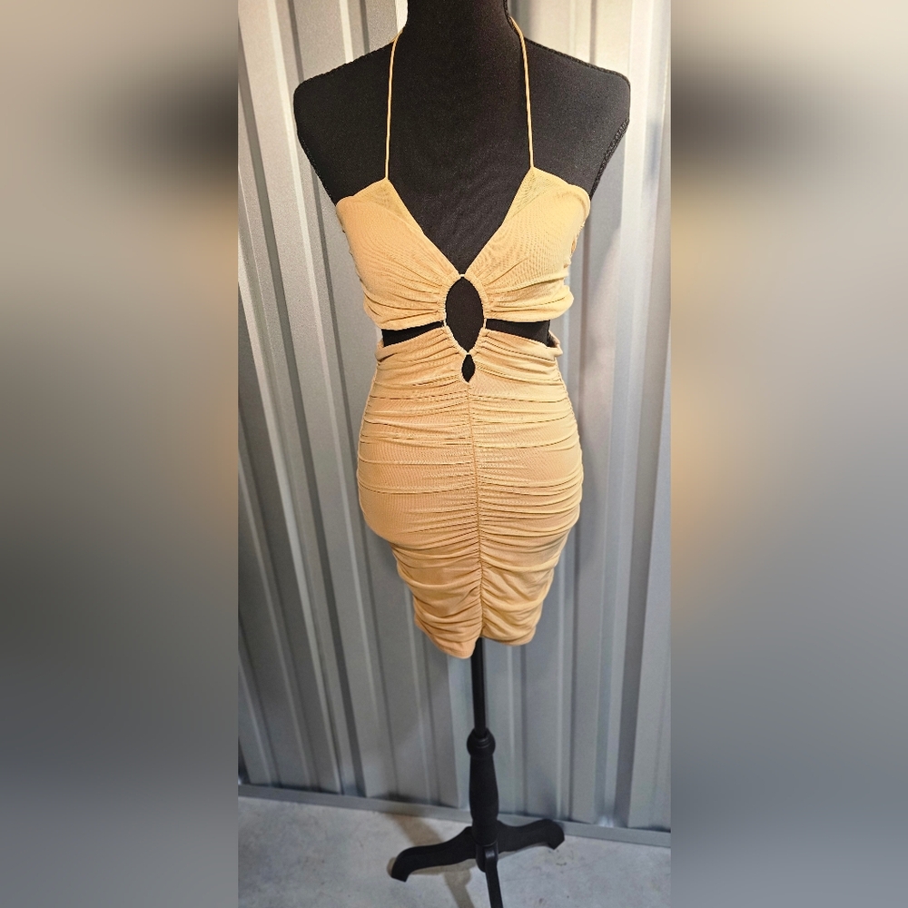 Oh Polly Backless Ruched Gold Dress